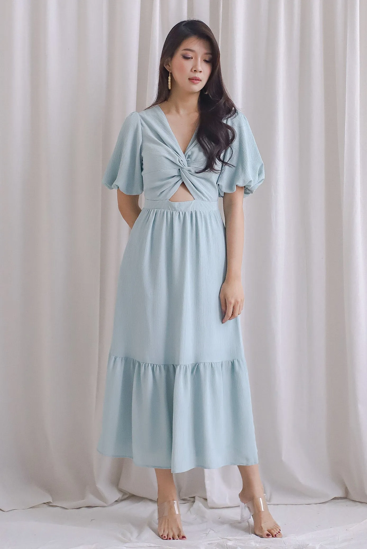 Penrose Twist Knot Cut Out Maxi Dress In Seafoam