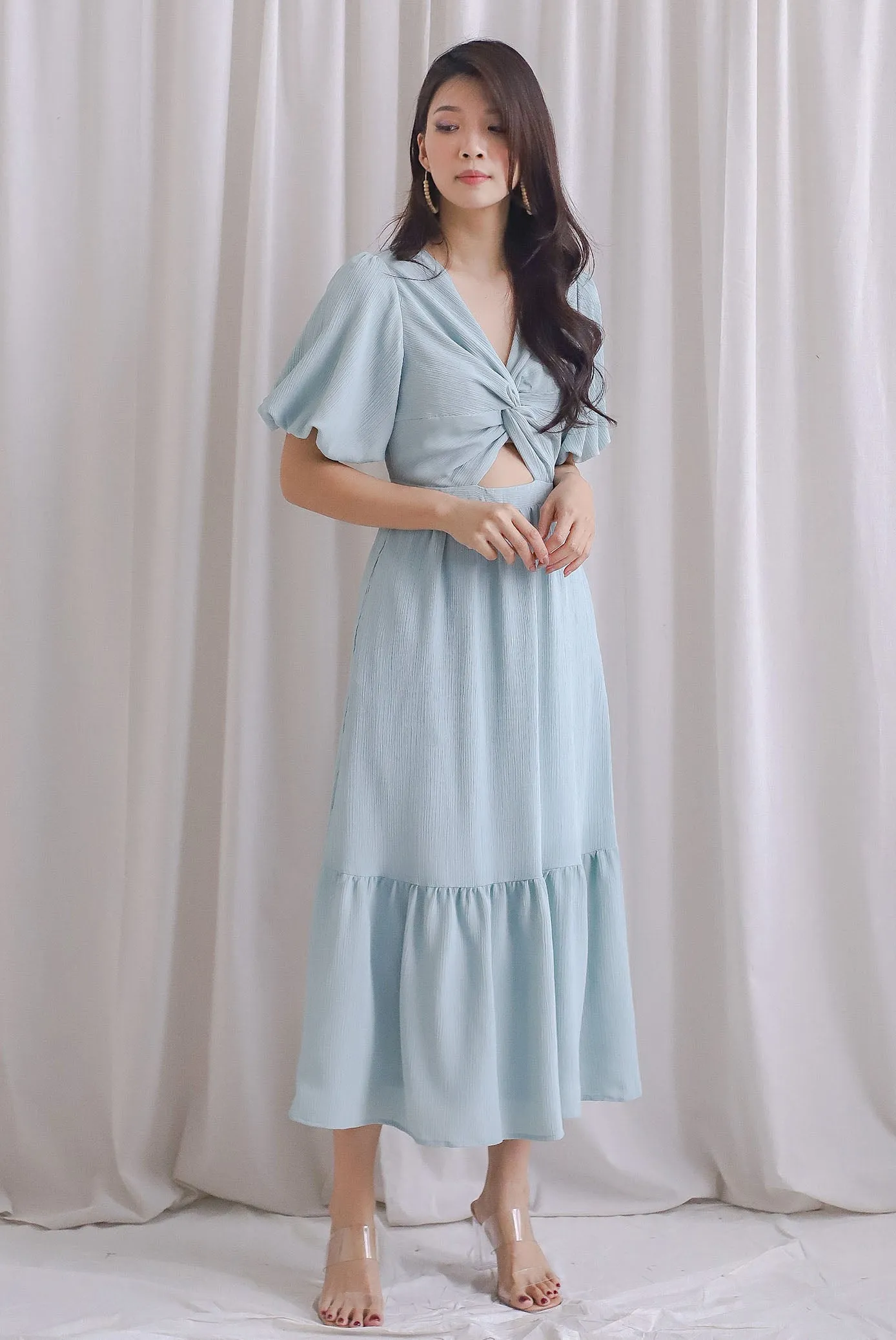Penrose Twist Knot Cut Out Maxi Dress In Seafoam