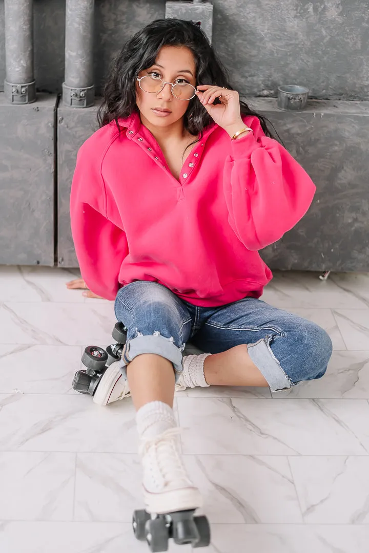 Piper Snap Button Collared Pullover | Raspberry