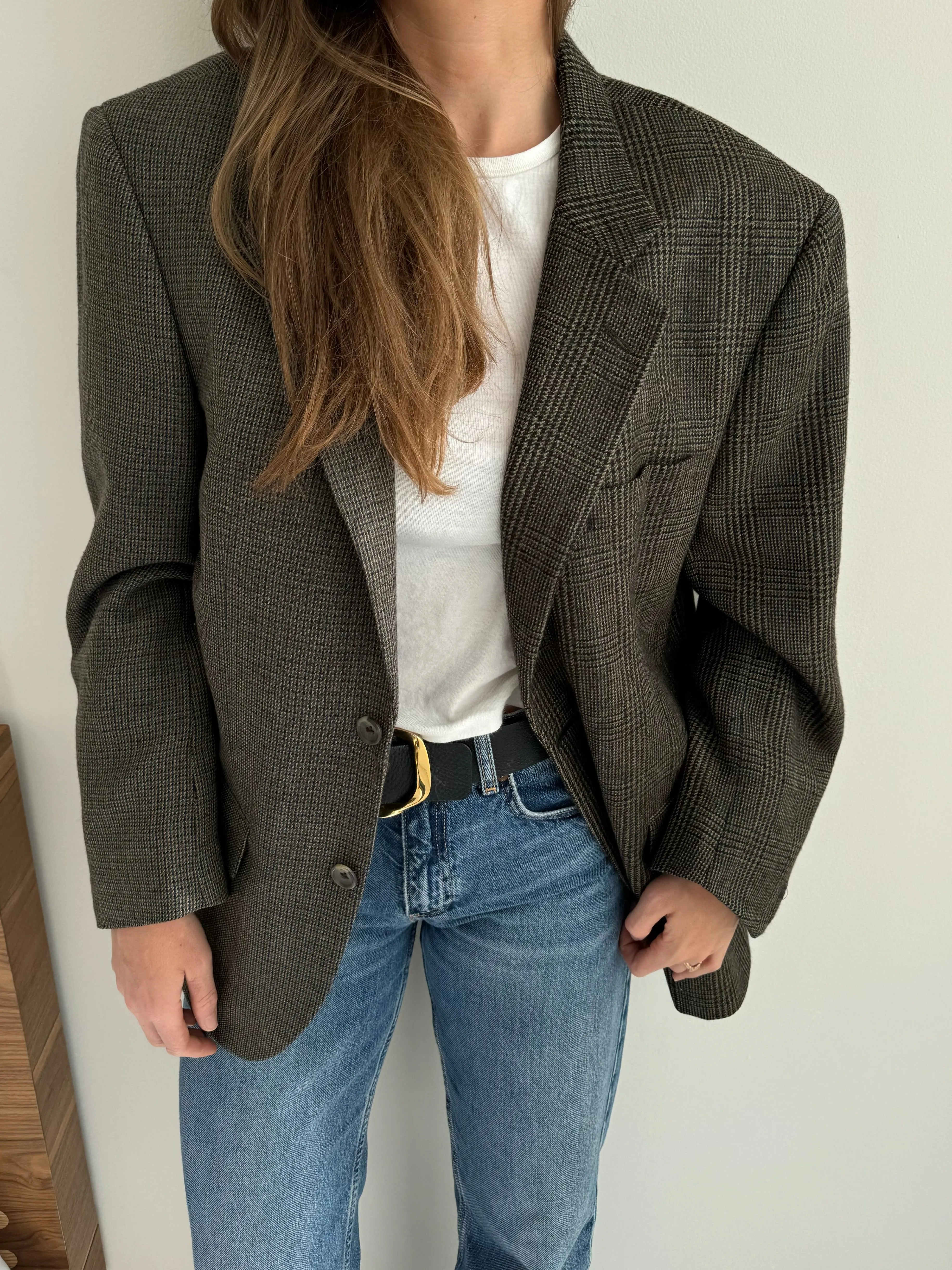 Plaid and speckered contrasted blazer