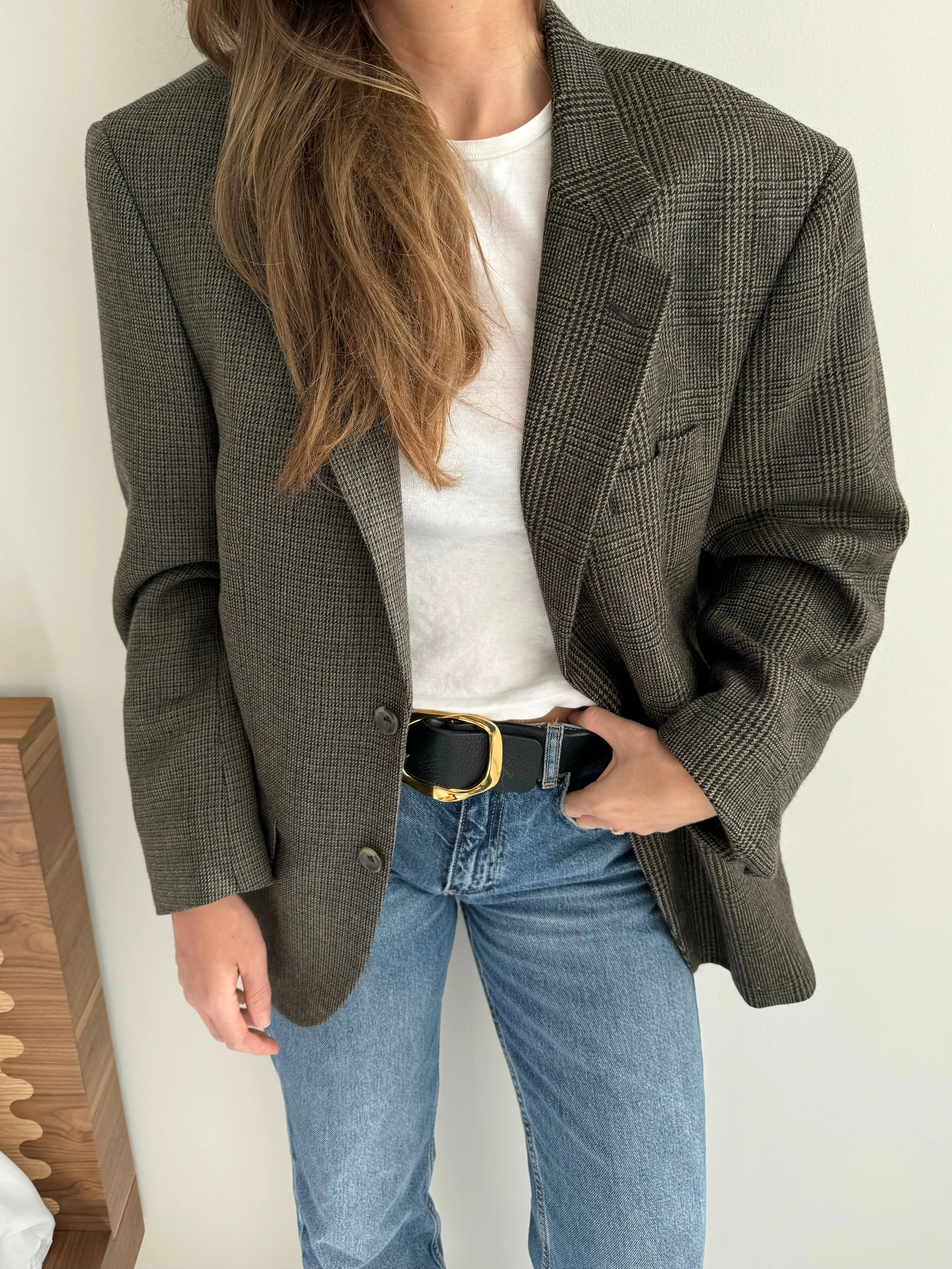 Plaid and speckered contrasted blazer