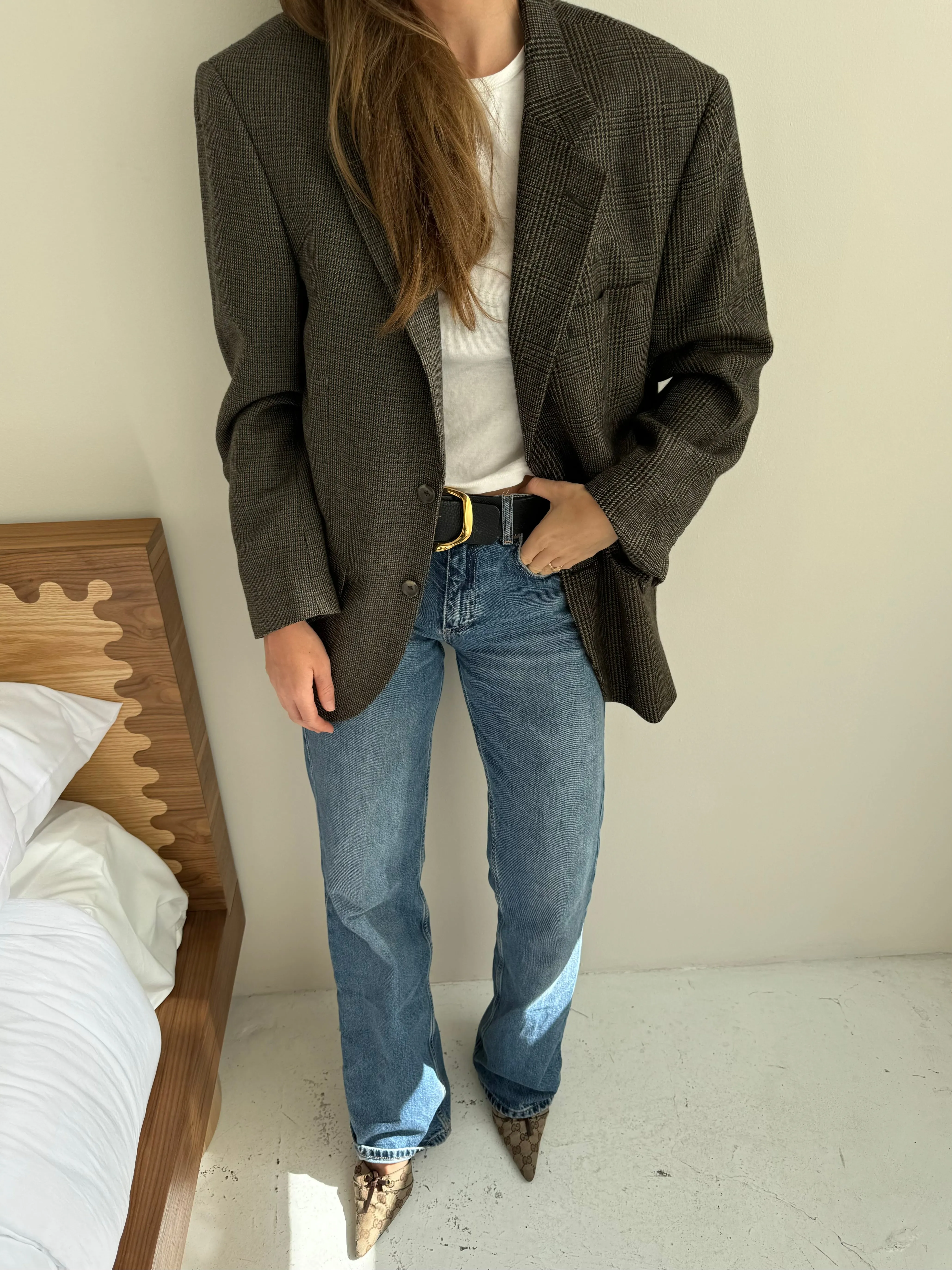 Plaid and speckered contrasted blazer