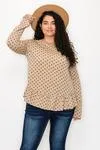 Polka Dot Plus Size Ruffled Trim Top