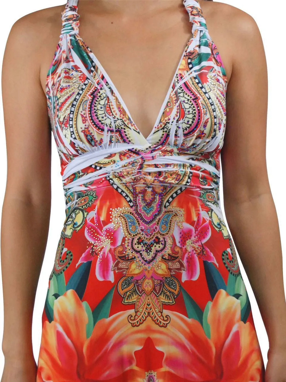 Premium Sleeveless Sublimation Maxi Dress Royal Flowers Orange