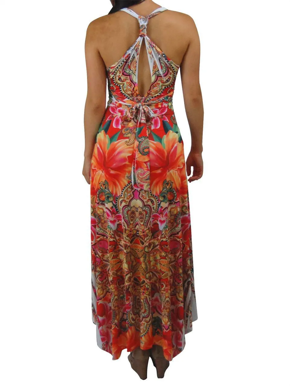 Premium Sleeveless Sublimation Maxi Dress Royal Flowers Orange
