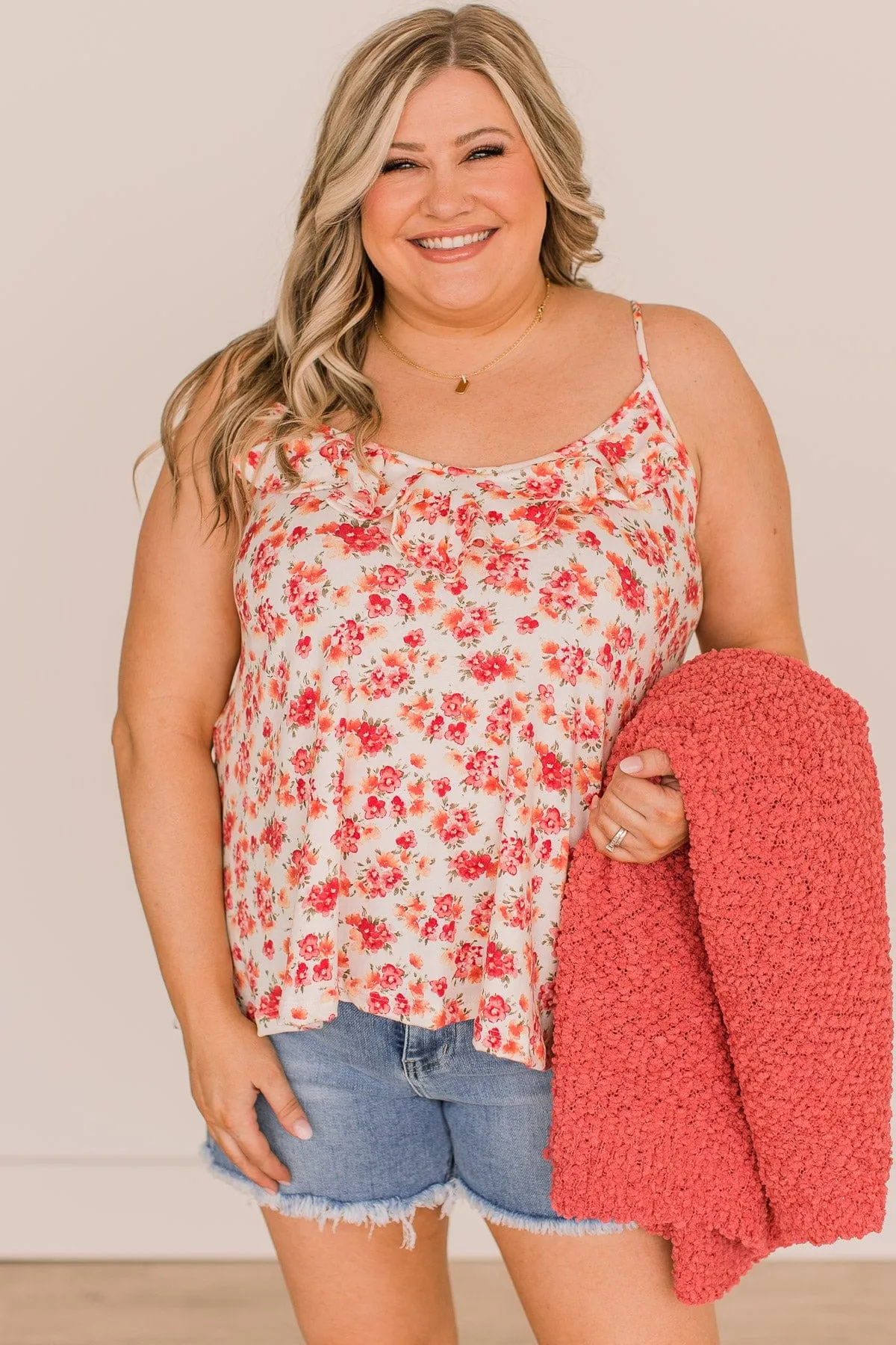 Pretty Petals Floral Tank Top- Ivory & Pink