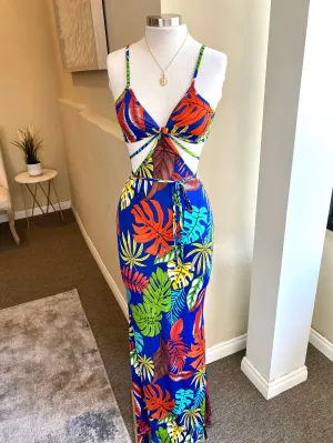 Printed Bikini Top Long Dress