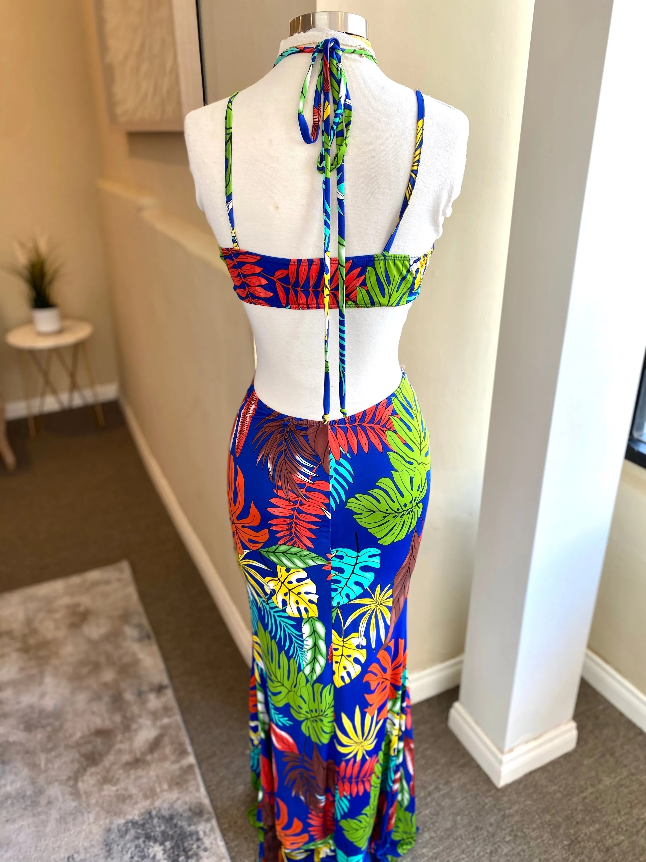 Printed Bikini Top Long Dress