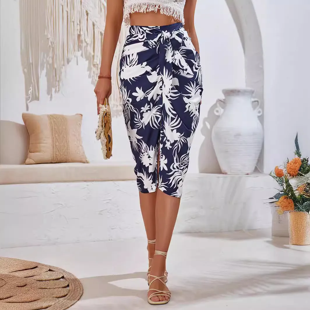 Printed Strappy Pleated Waist Skirts Wholesale Womens Clothing N3824050700074