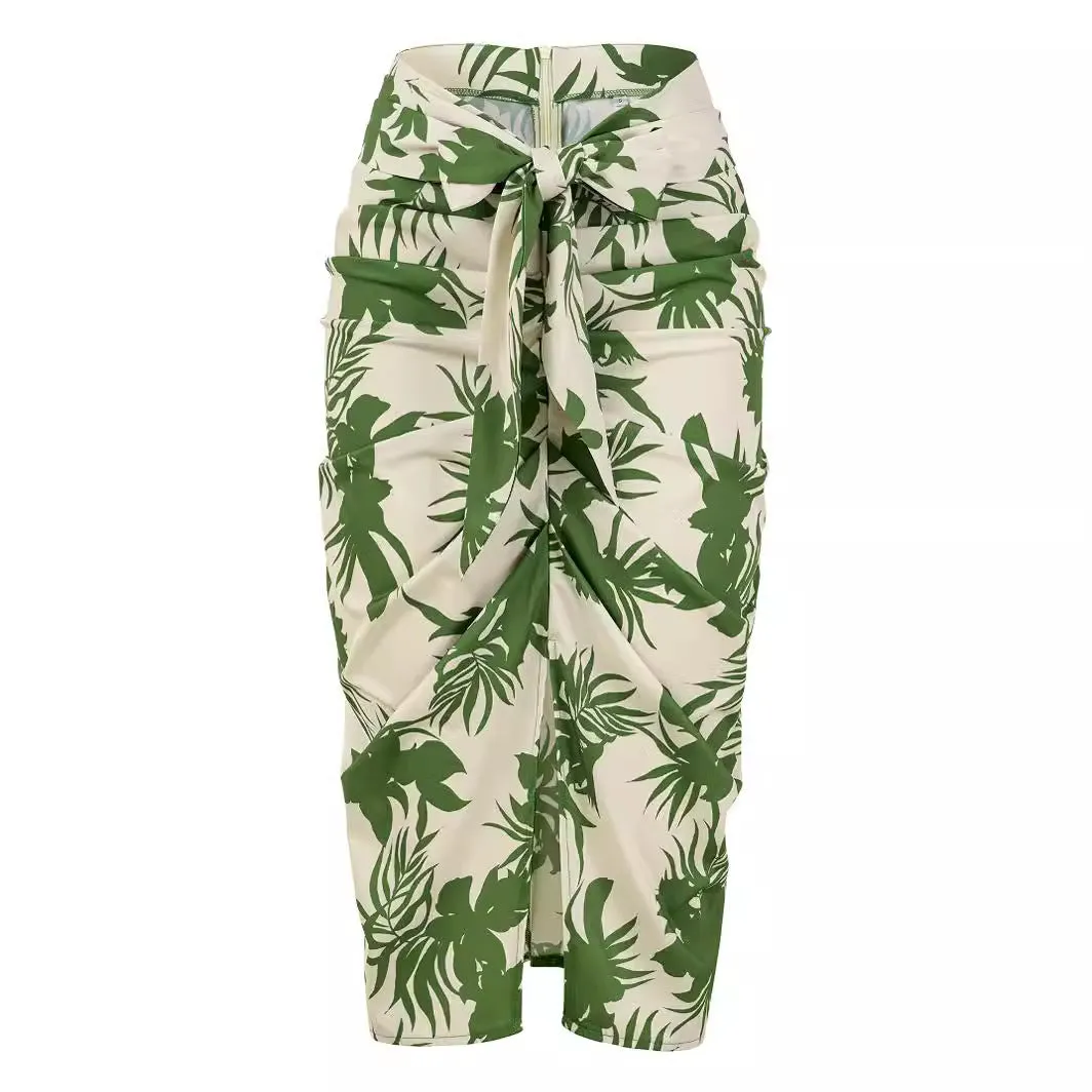 Printed Strappy Pleated Waist Skirts Wholesale Womens Clothing N3824050700074