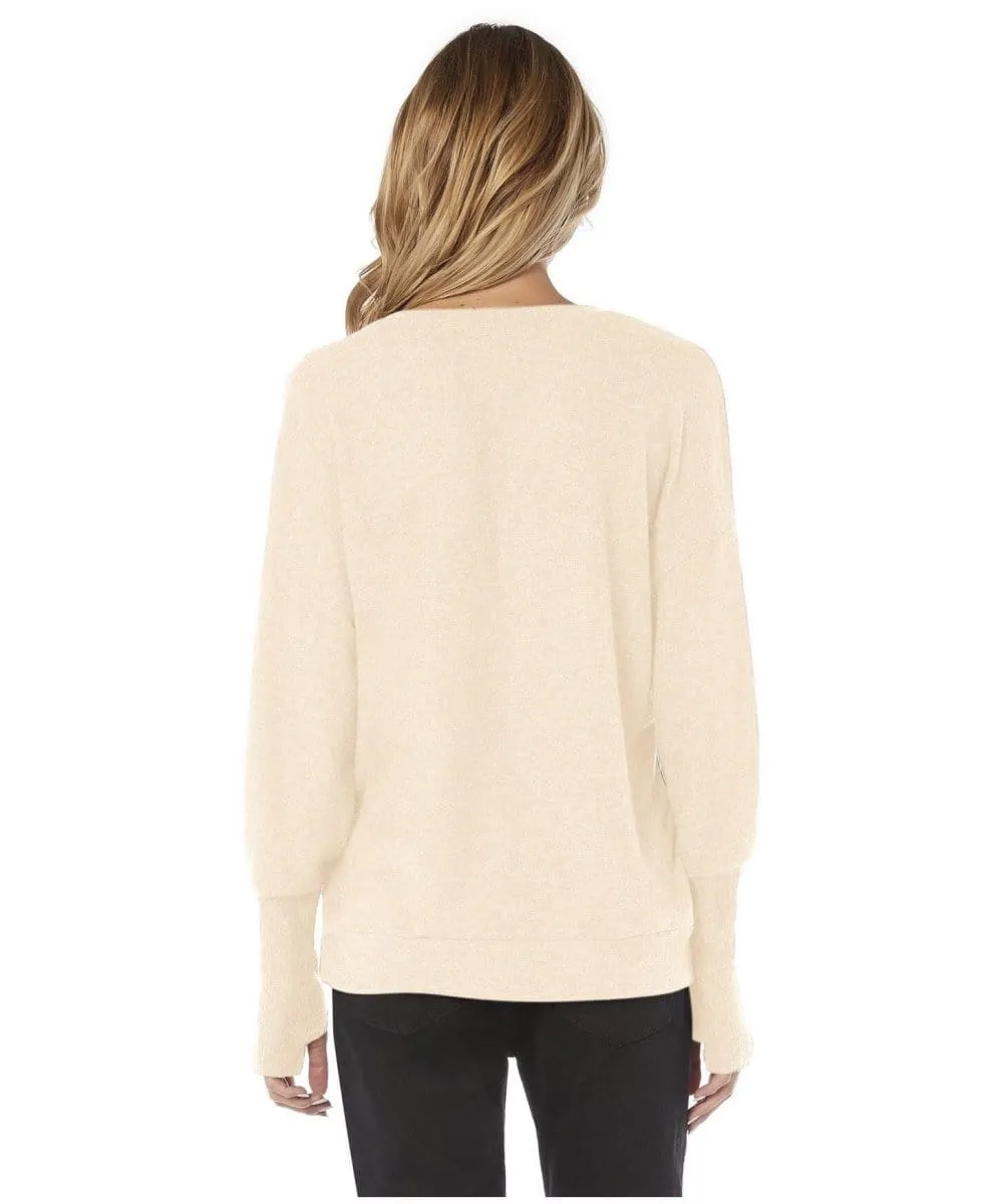 Puffed Sleeve V-Neck With Thumbholes