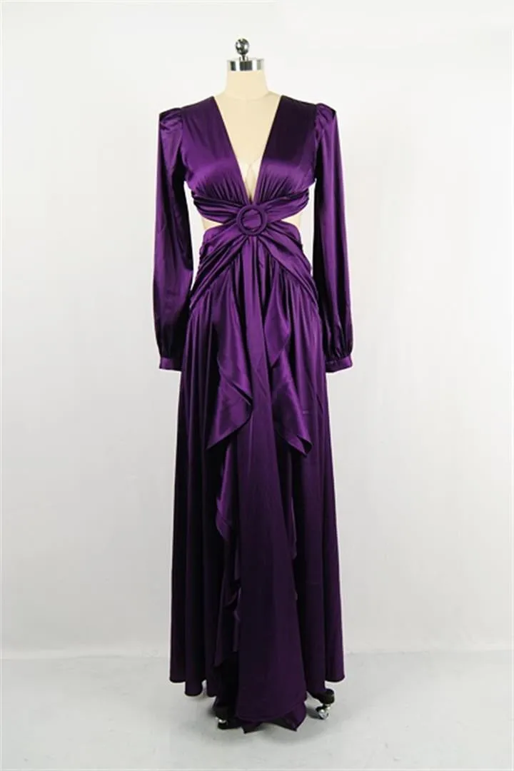 "MYKONOS" PURPLE AMETHYST CUT OUT LONG SLEEVE MAXI DRESS