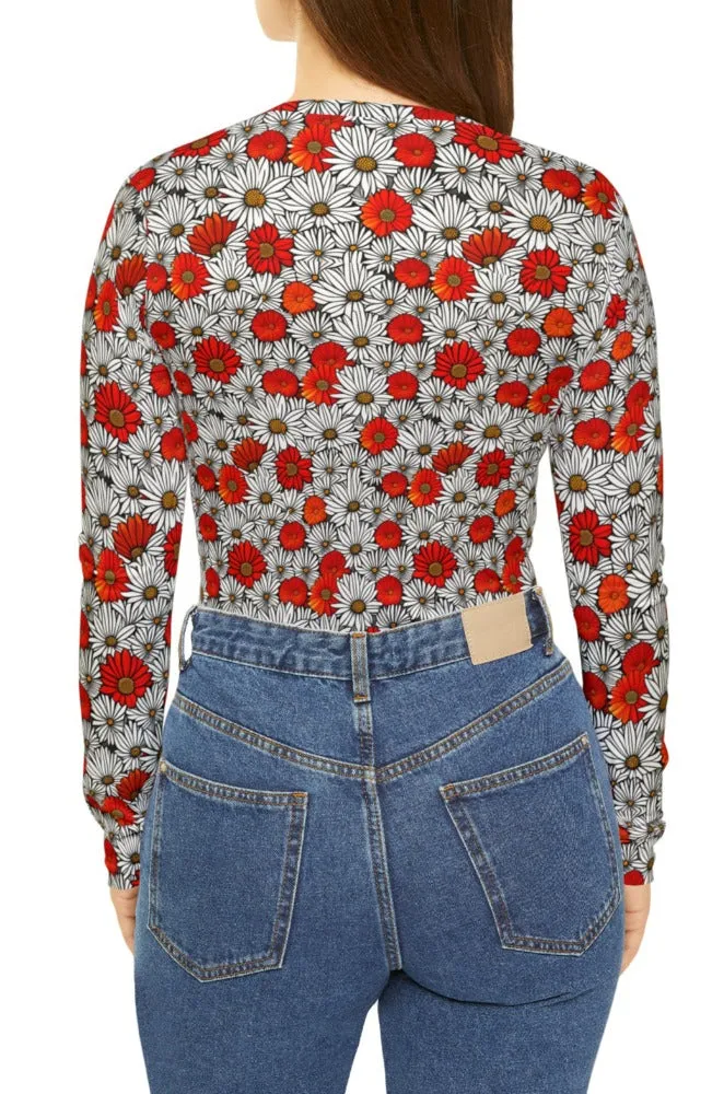 Red Flowers Long Sleeve Top