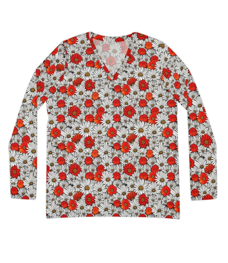 Red Flowers Long Sleeve Top