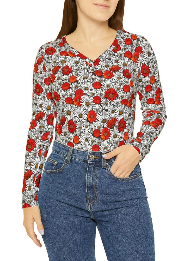 Red Flowers Long Sleeve Top