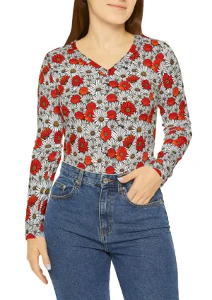 Red Flowers Long Sleeve Top