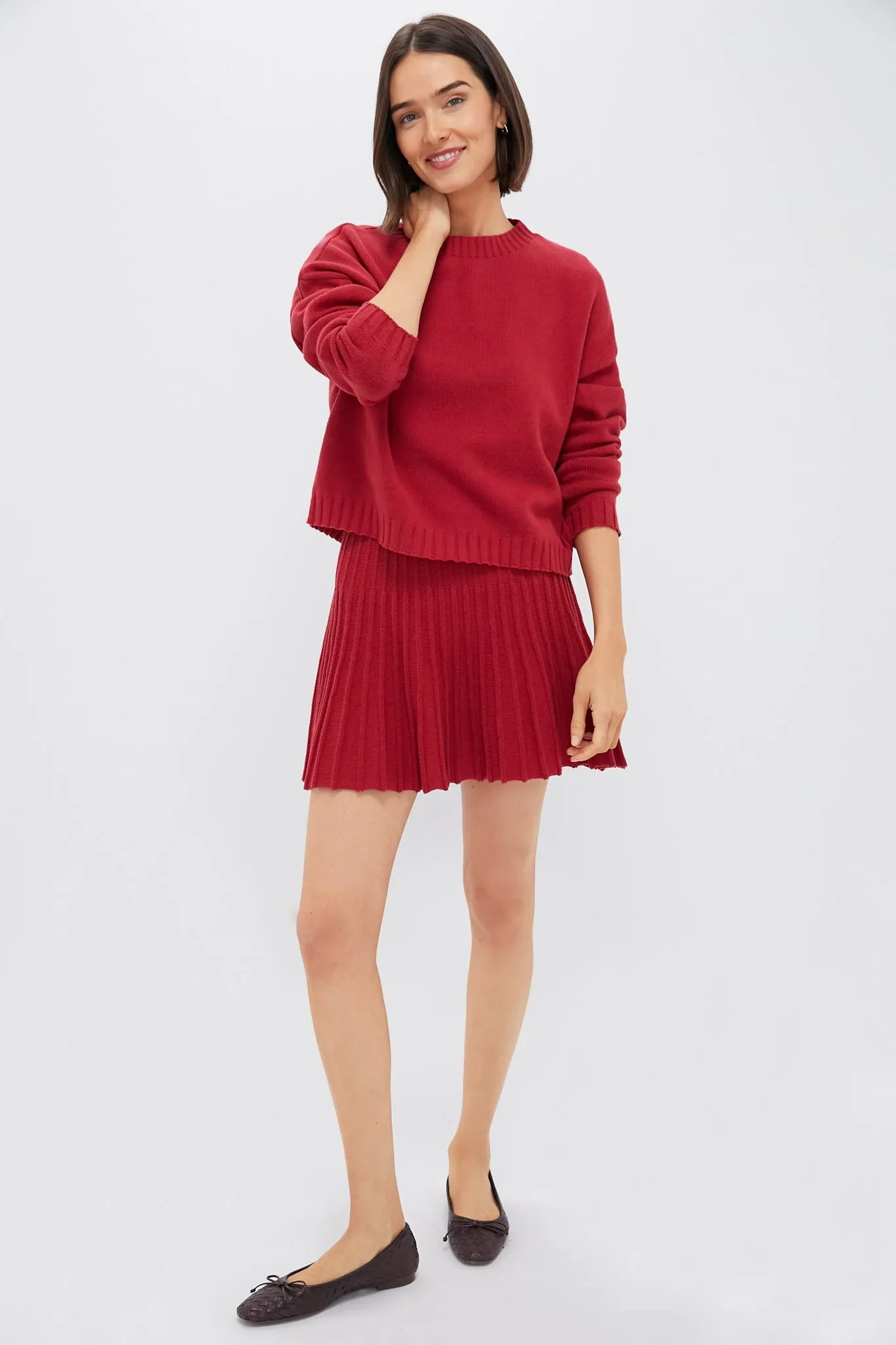 Red Knit Pleated Saylor Skirt