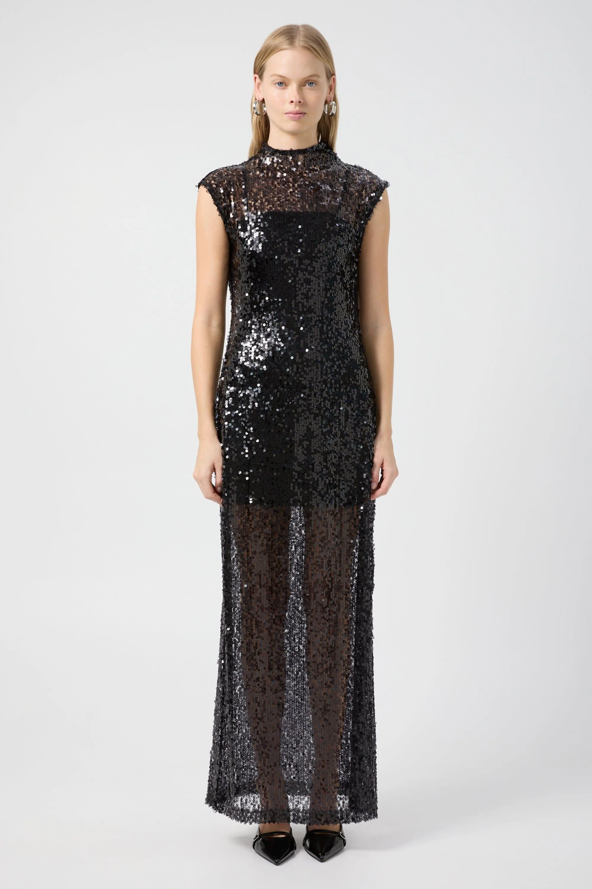REFLECTION SEQUIN MAXI DRESS | BLACK