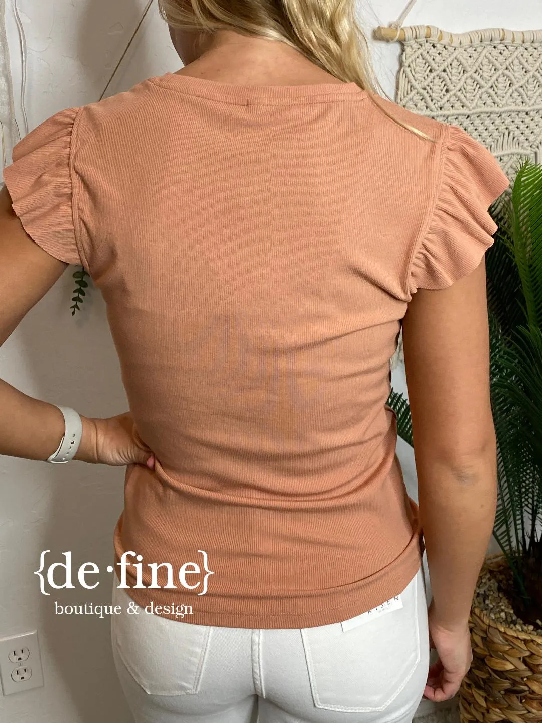 Ribbed Knit Top with Ruffle Cap Sleeves in 3 Colors
