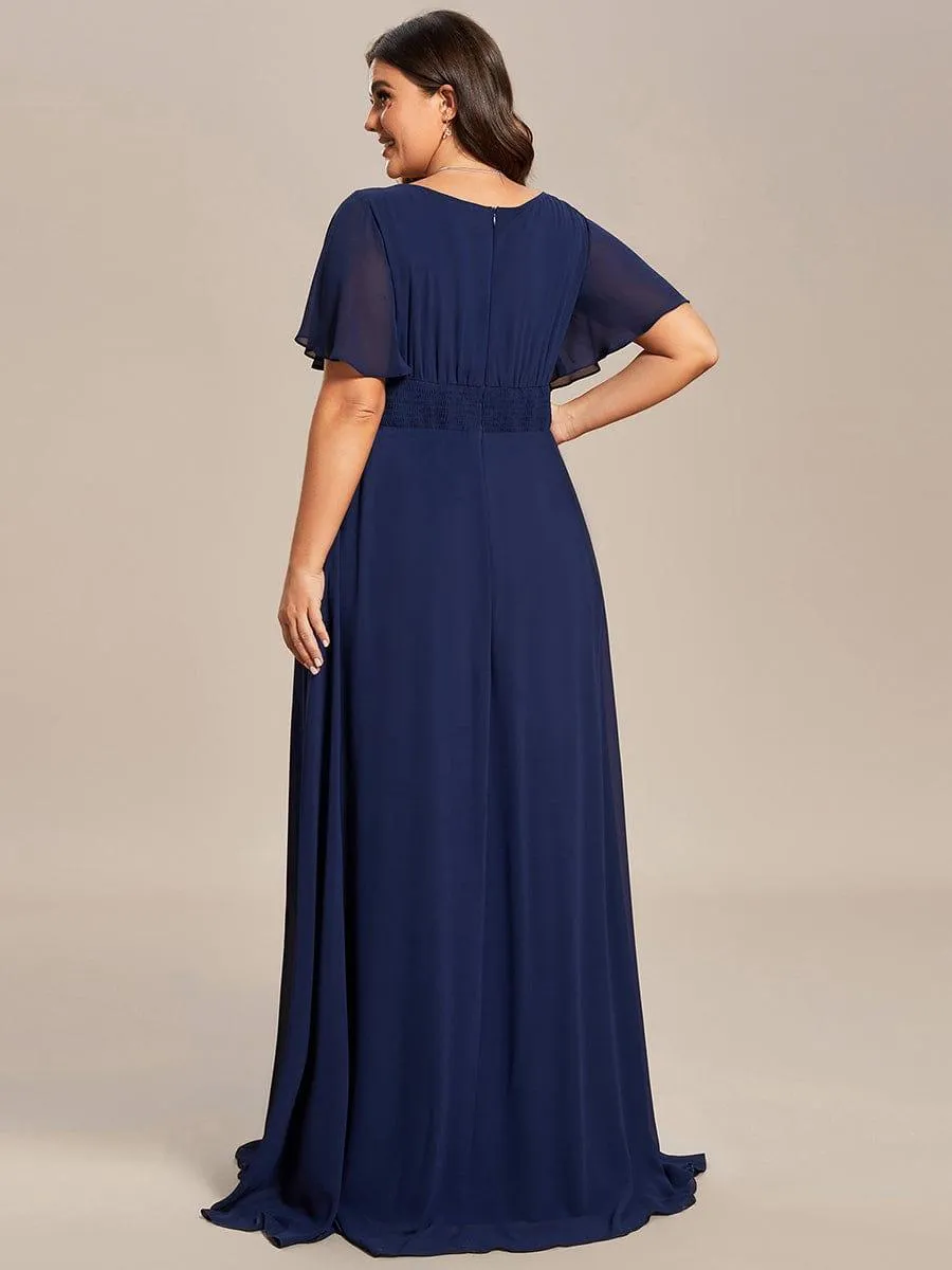 Robe de demoiselle d'honneur trapèze plissée en mousseline de soie simple, encolure ronde