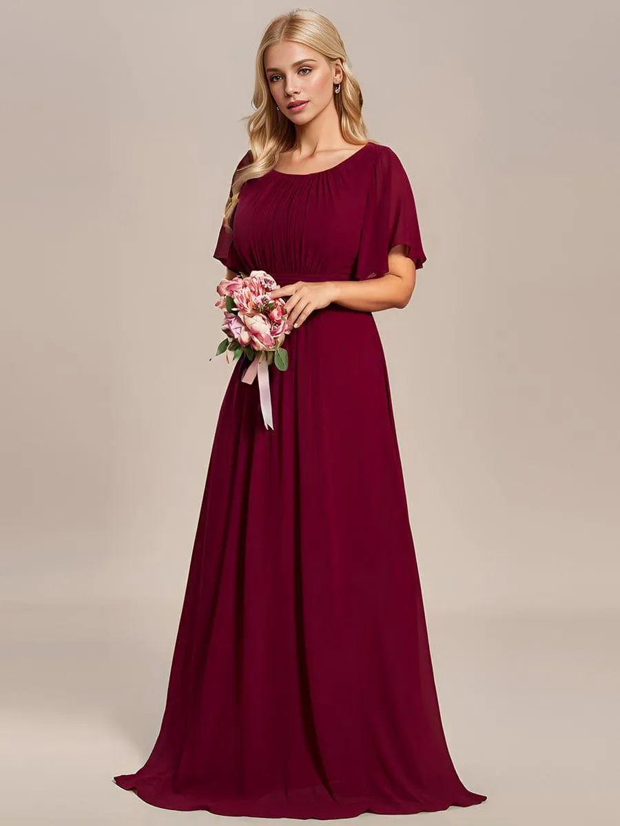 Robe de demoiselle d'honneur trapèze plissée en mousseline de soie simple, encolure ronde