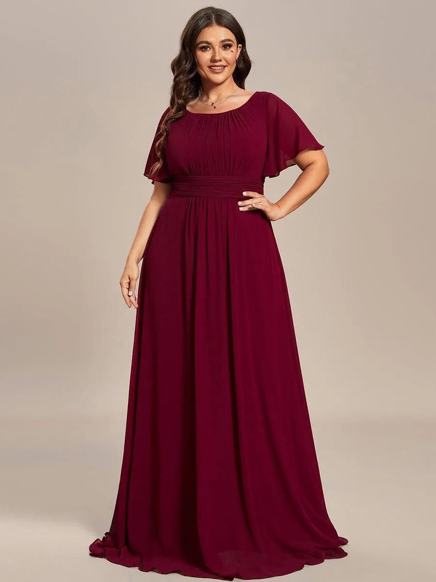 Robe de demoiselle d'honneur trapèze plissée en mousseline de soie simple, encolure ronde