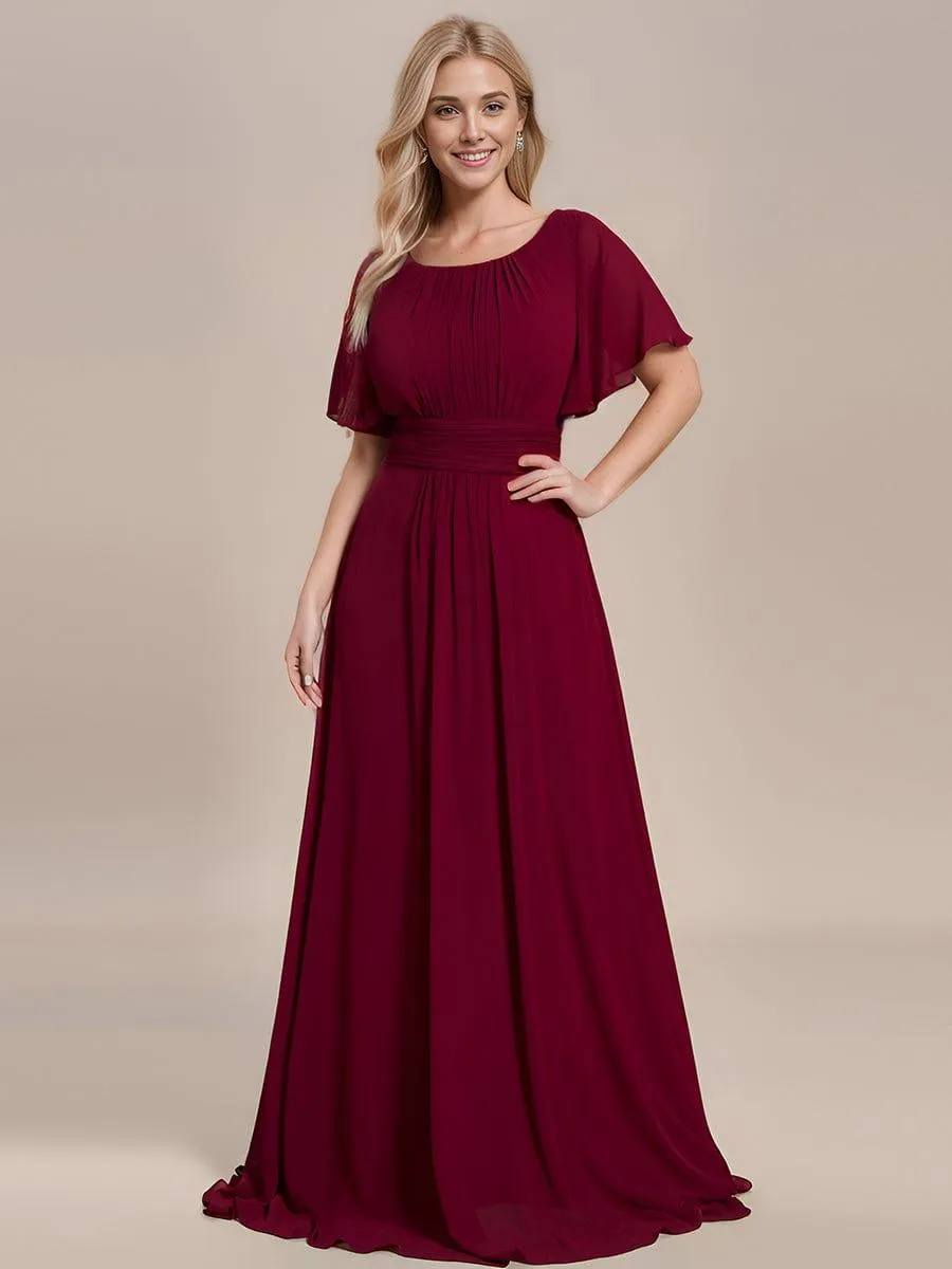 Robe de demoiselle d'honneur trapèze plissée en mousseline de soie simple, encolure ronde
