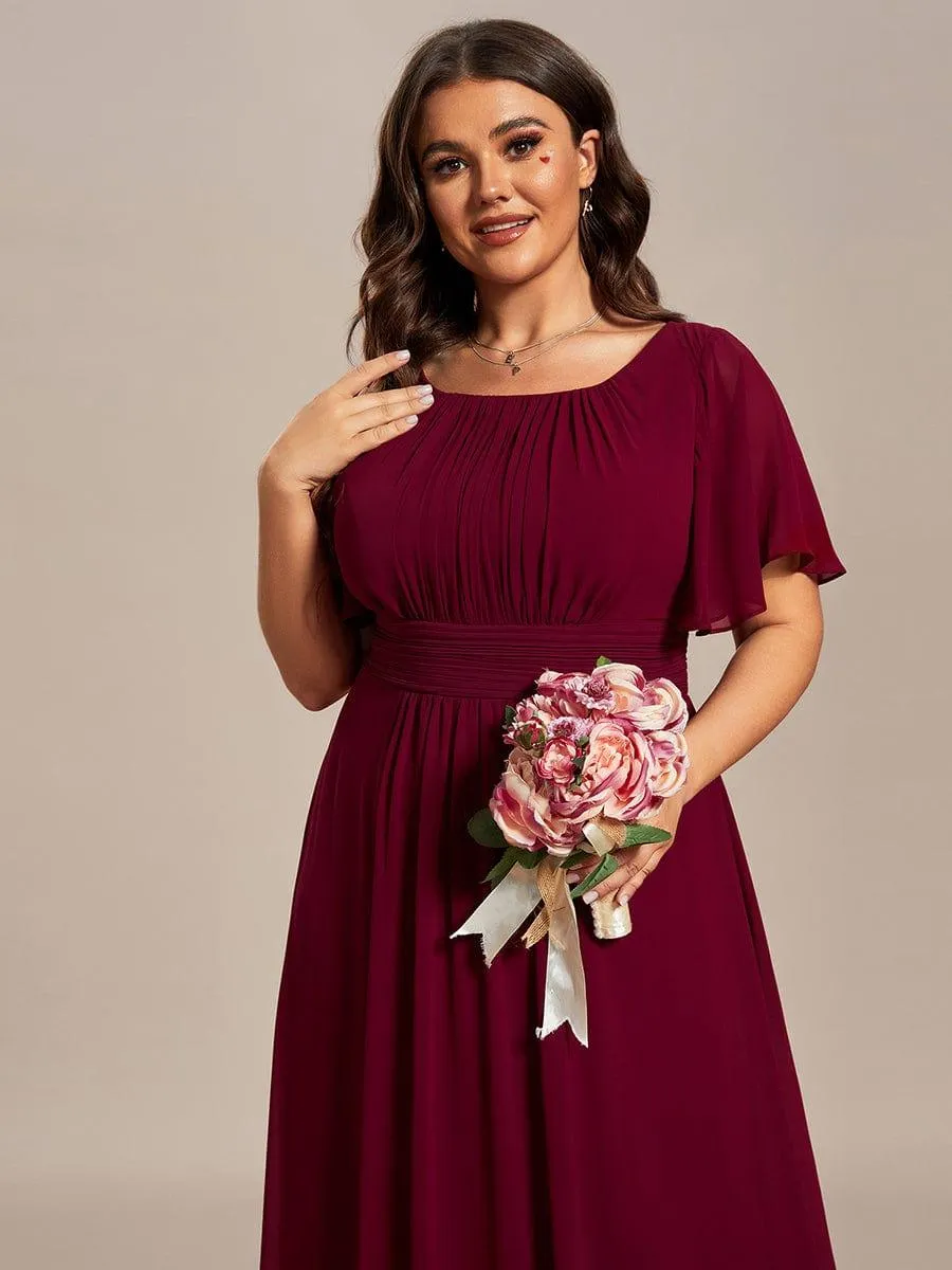 Robe de demoiselle d'honneur trapèze plissée en mousseline de soie simple, encolure ronde