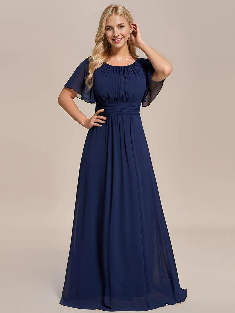 Robe de demoiselle d'honneur trapèze plissée en mousseline de soie simple, encolure ronde