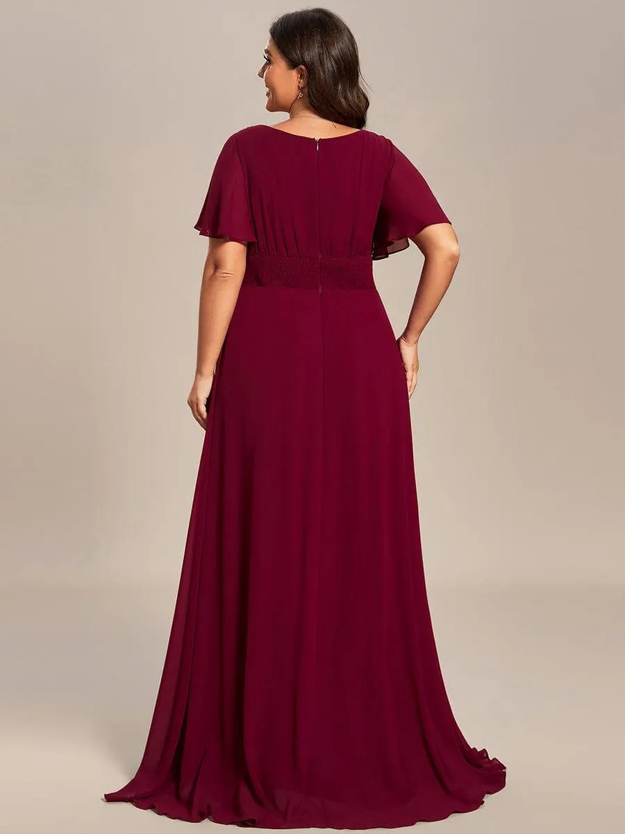 Robe de demoiselle d'honneur trapèze plissée en mousseline de soie simple, encolure ronde