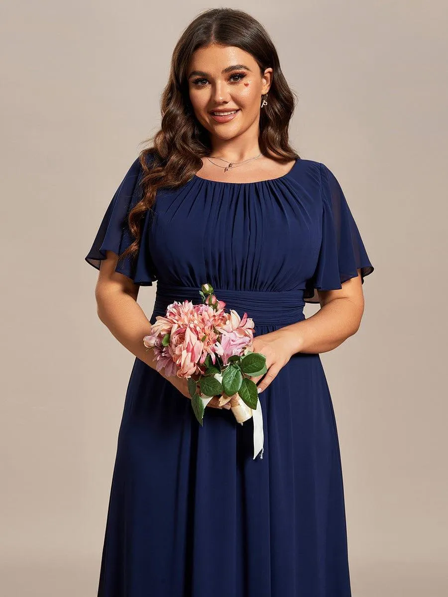 Robe de demoiselle d'honneur trapèze plissée en mousseline de soie simple, encolure ronde