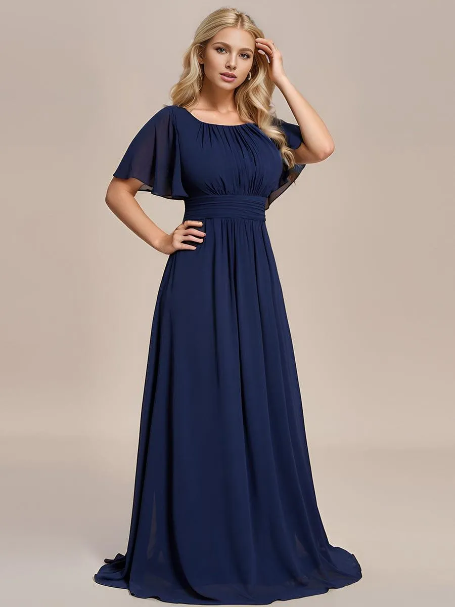 Robe de demoiselle d'honneur trapèze plissée en mousseline de soie simple, encolure ronde