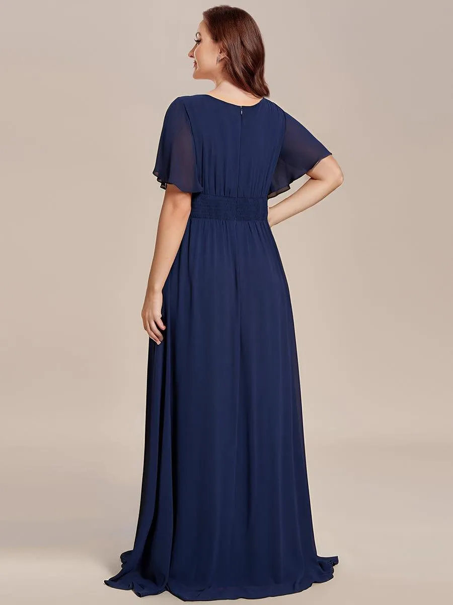 Robe de demoiselle d'honneur trapèze plissée en mousseline de soie simple, encolure ronde