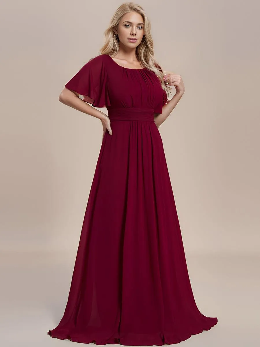 Robe de demoiselle d'honneur trapèze plissée en mousseline de soie simple, encolure ronde