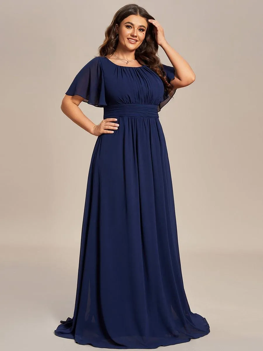 Robe de demoiselle d'honneur trapèze plissée en mousseline de soie simple, encolure ronde