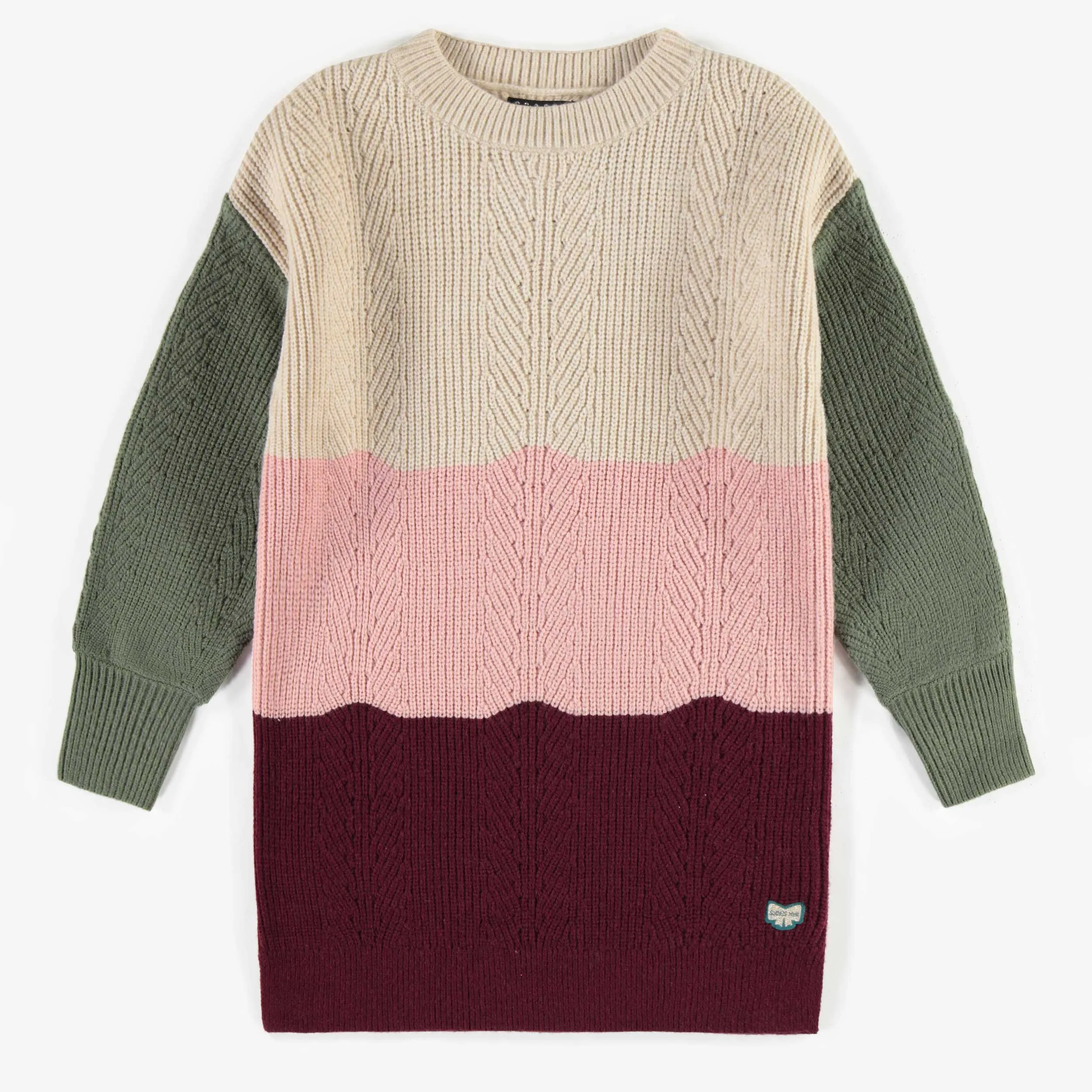 Robe de maille crème bloc de couleurs, enfant || Cream color block knitted dress, child