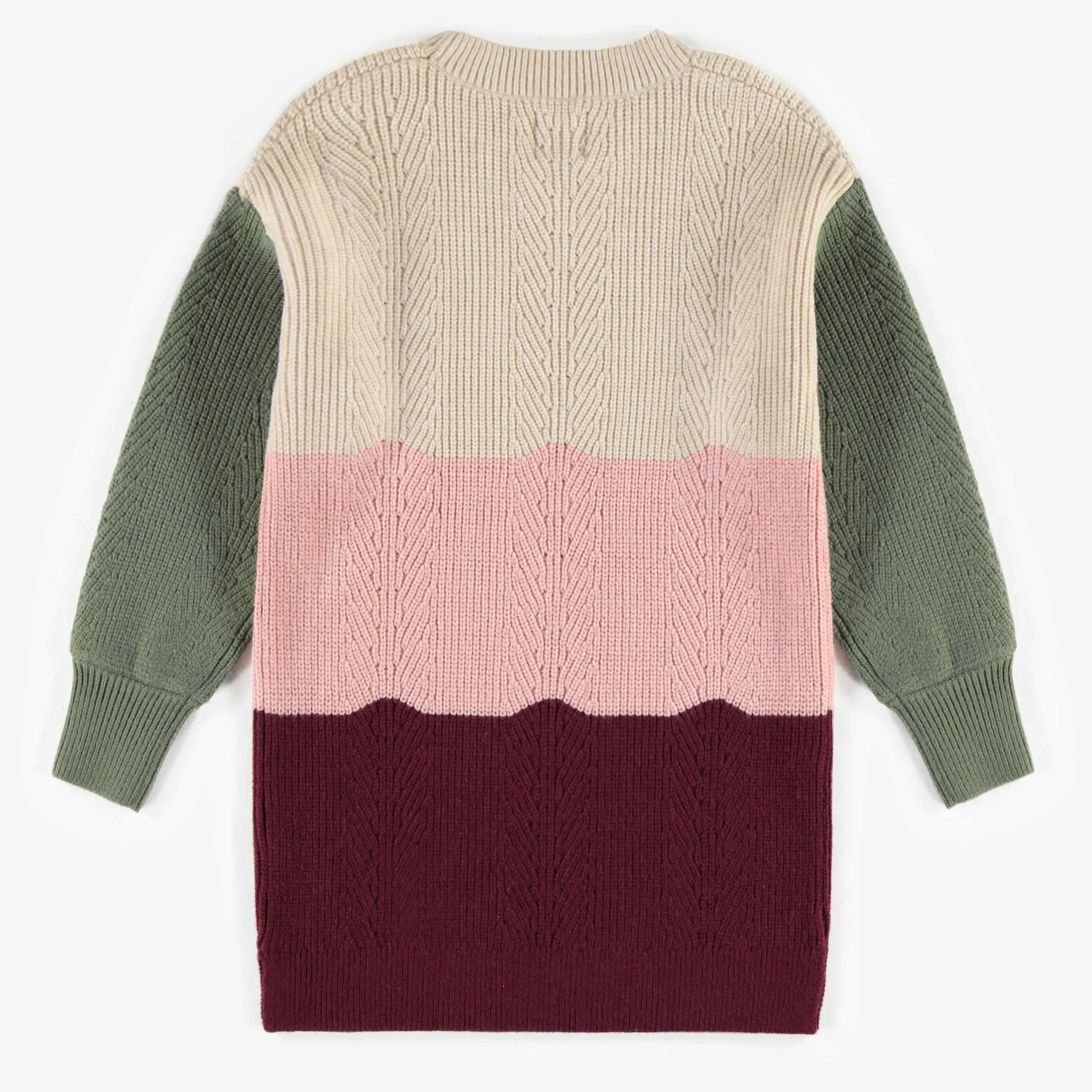 Robe de maille crème bloc de couleurs, enfant || Cream color block knitted dress, child