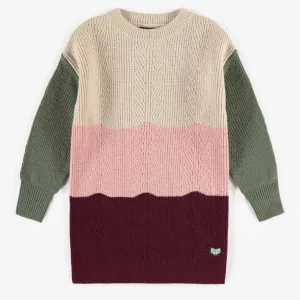 Robe de maille crème bloc de couleurs, enfant || Cream color block knitted dress, child
