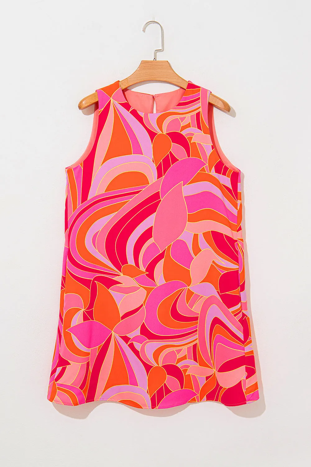 Rose Abstract Floral Print Sleeveless Shift Mini Dress