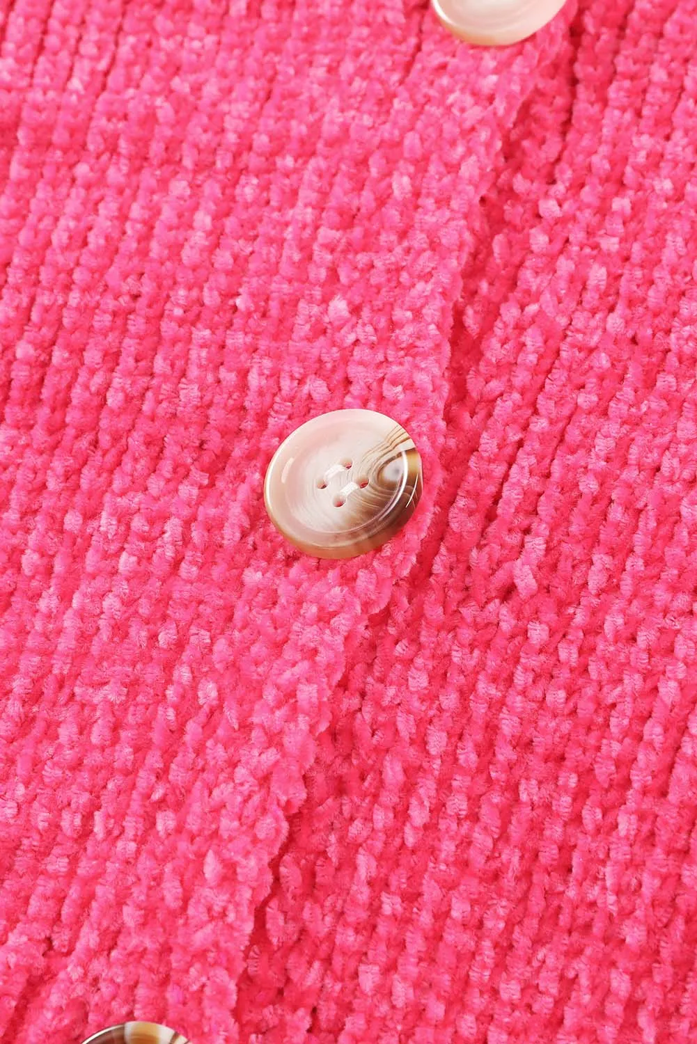 Rose Button Plunging V Neck Pocketed Sweater Cardigan