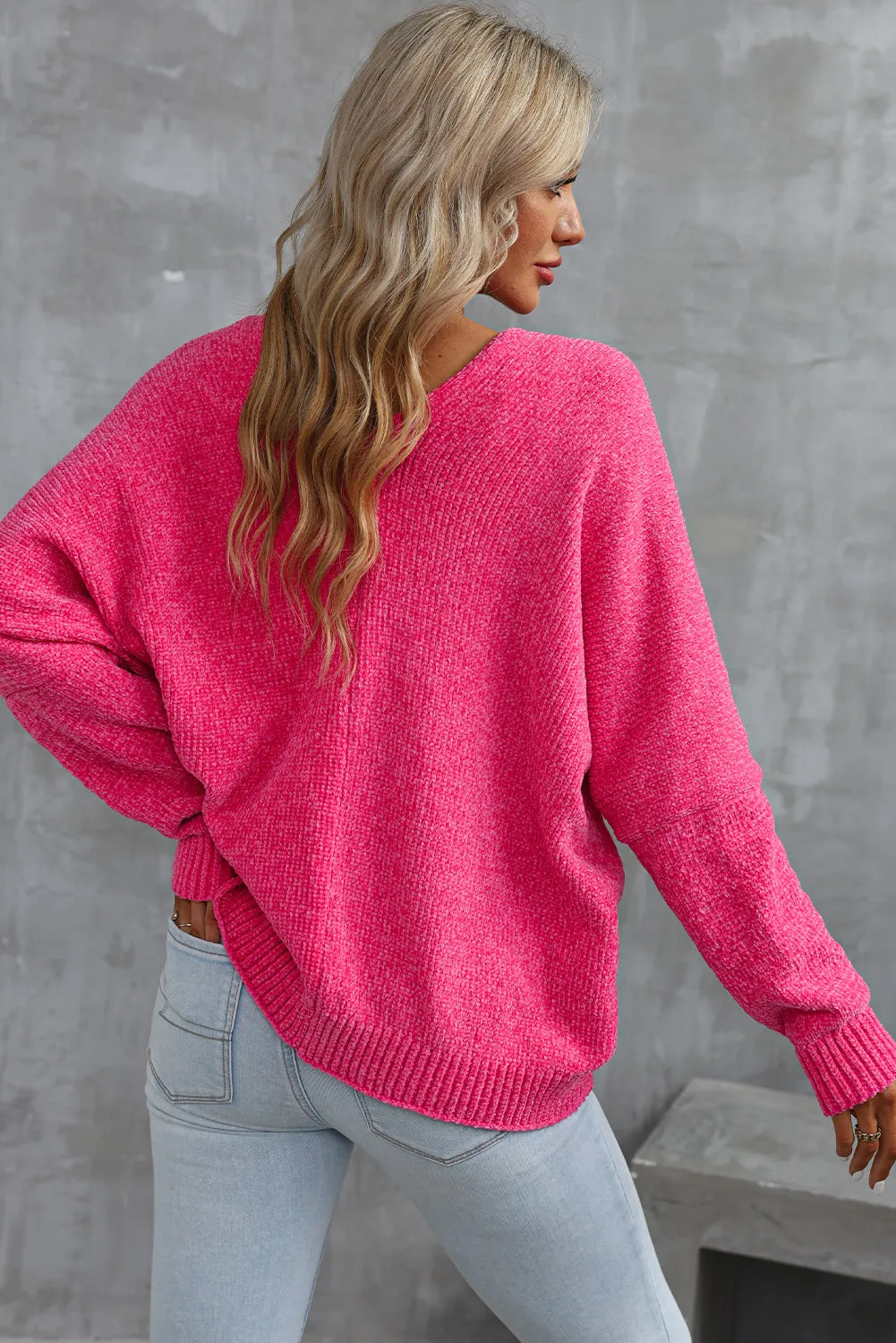Rose Button Plunging V Neck Pocketed Sweater Cardigan