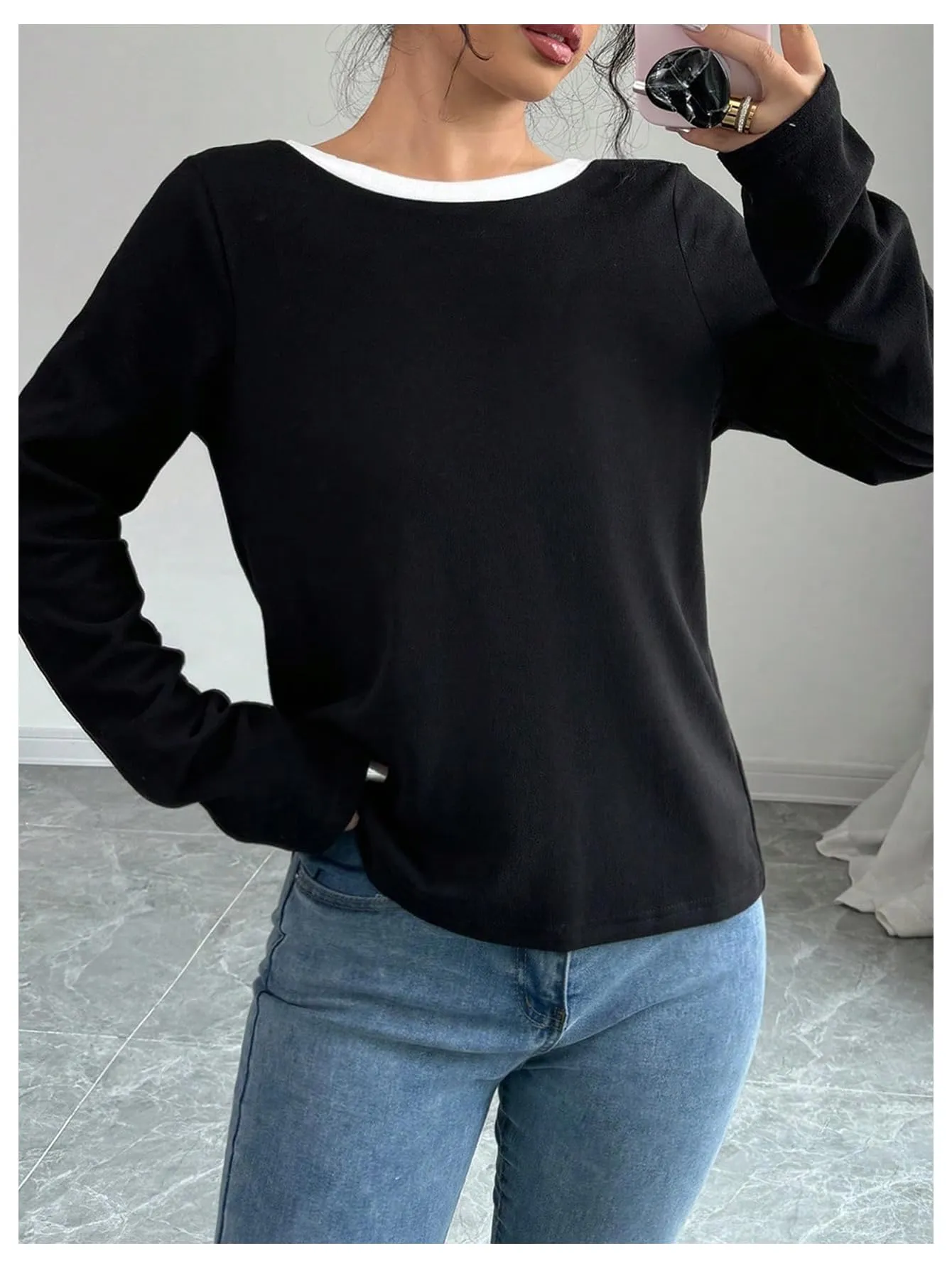 Round Neck Illusion Knit Two-Piece Set – Full Sleeve Base Layer for Layering & Lounge