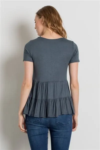 Round Neck Ruffle Detail Top Titanium - Pack of 6