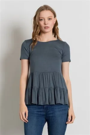 Round Neck Ruffle Detail Top Titanium - Pack of 6