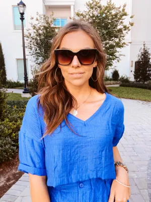 Royal Crinkle V Neck Boxy Top
