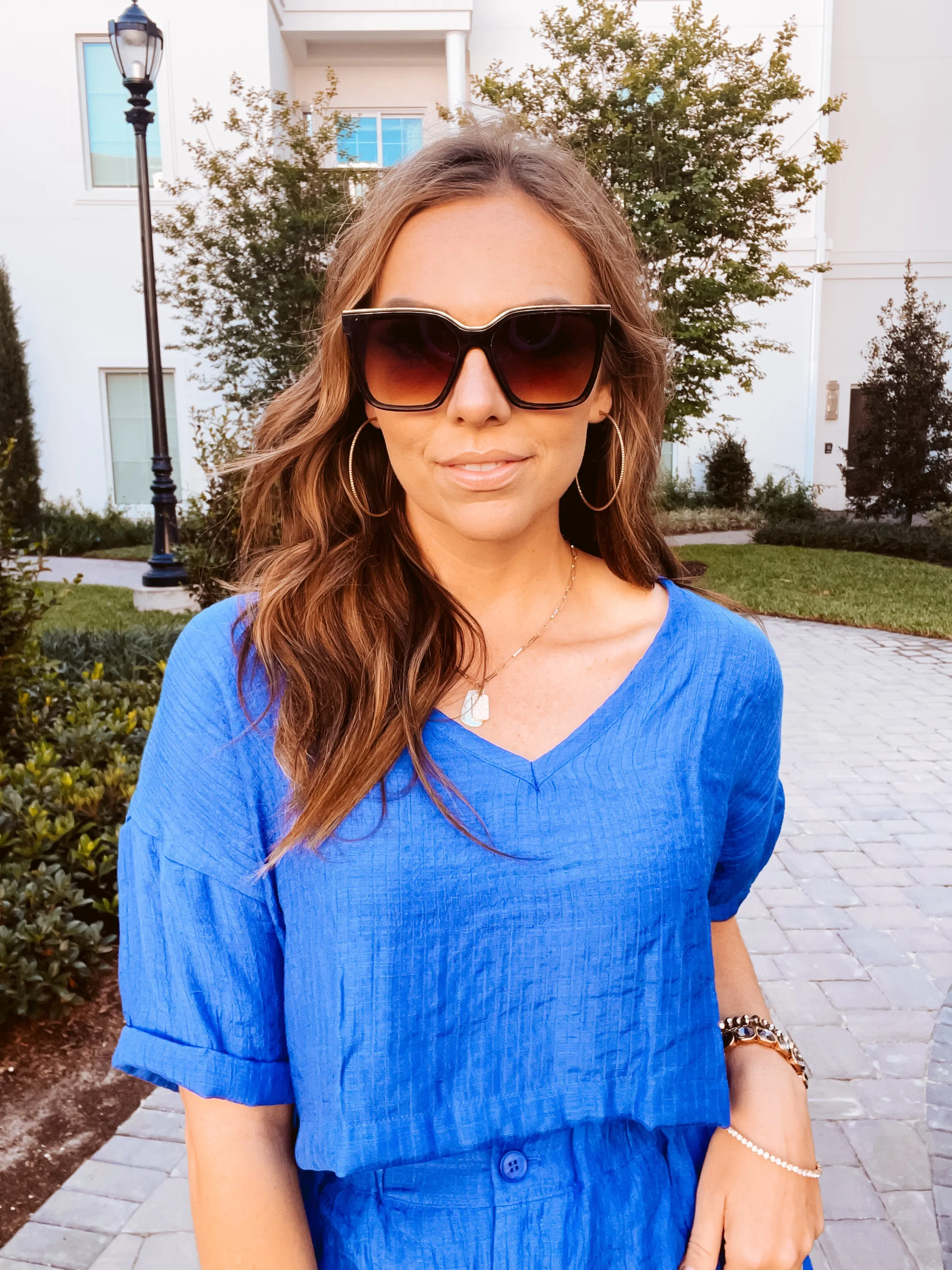 Royal Crinkle V Neck Boxy Top