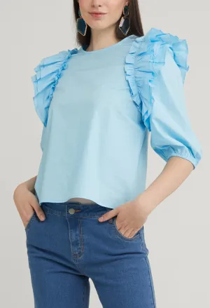Ruffle Accent 3/4 Sleeve Blouse