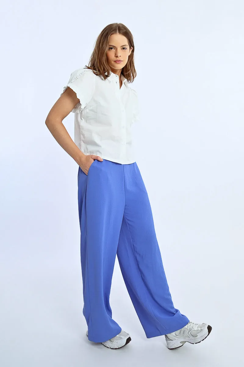 Ruffle Detail S/S Shirt - White