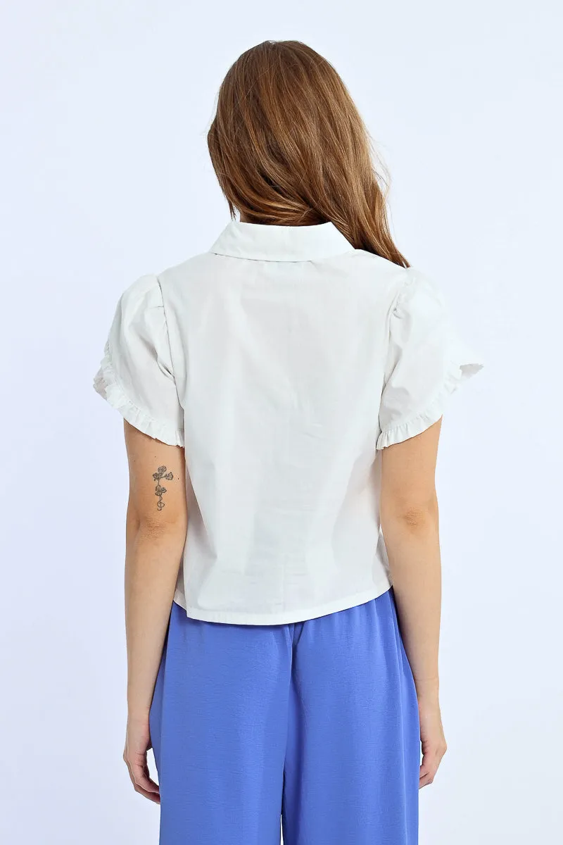 Ruffle Detail S/S Shirt - White