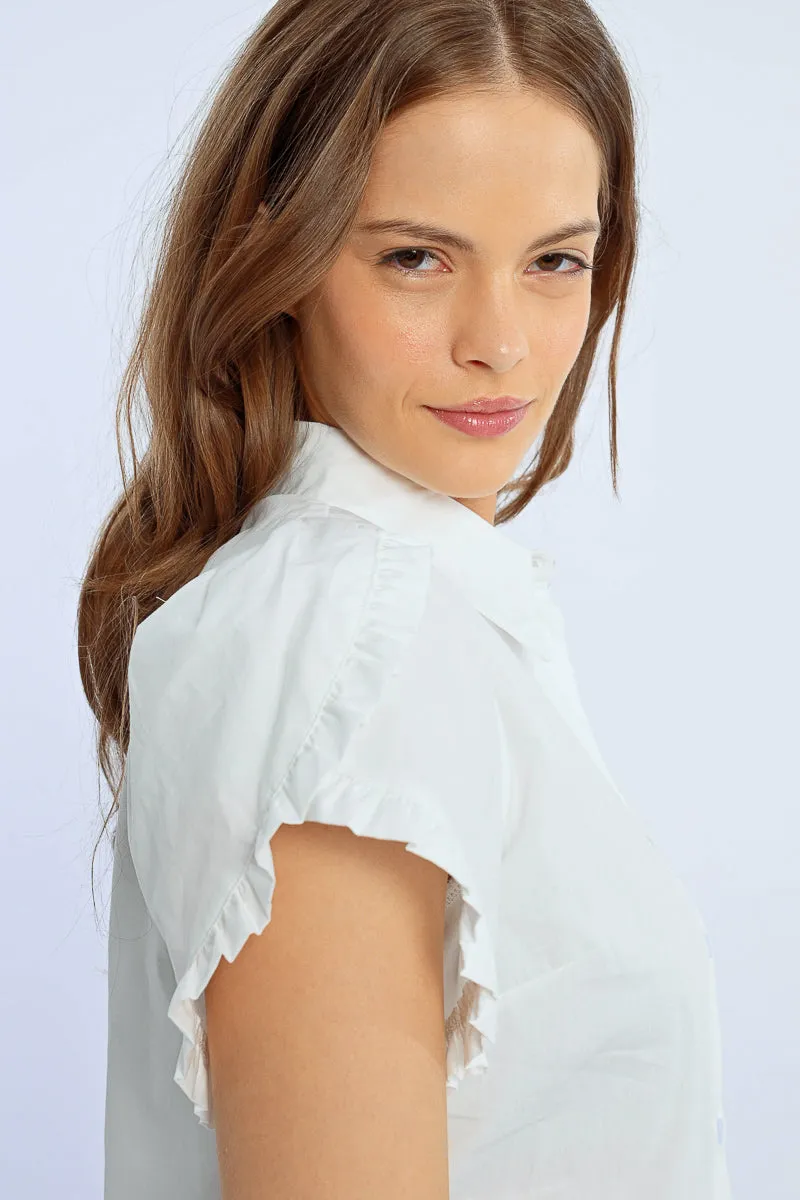 Ruffle Detail S/S Shirt - White